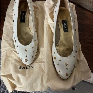 Bally Women's White Flats with Gold Accents